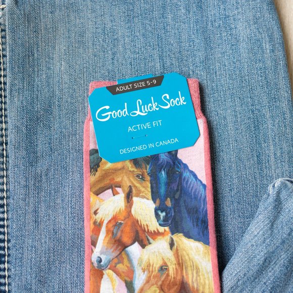 Good Luck Sock with horses pink - Picture 2 of 4